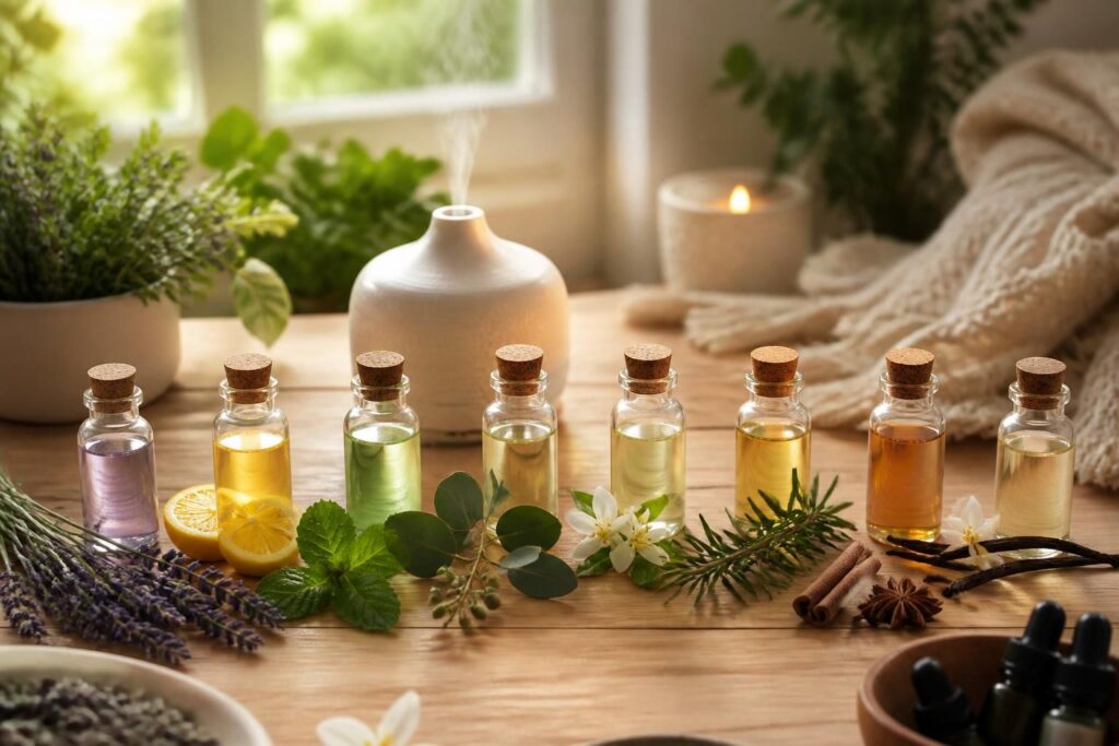 découvrez 8 huiles essentielles indispensables pour l'aromathérapie à la maison, leurs bienfaits et les précautions à prendre pour une utilisation sûre et efficace.