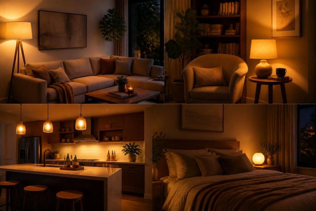 découvrez comment créer une lumière chaleureuse dans chaque pièce de votre maison grâce à nos conseils d'éclairage adaptés à chaque espace.
